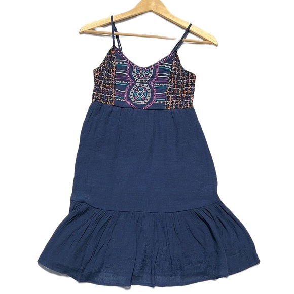 Flying Tomato Navy Blue Boho Embroidered Sundress Size Small - Picture 2 of 7